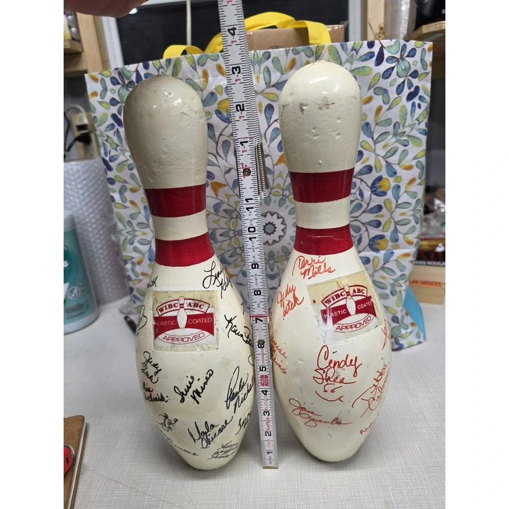 Vintage Autographed Bowling Pins Pair 40+ Signatures PWBA PBA Hall of Fame GOAT